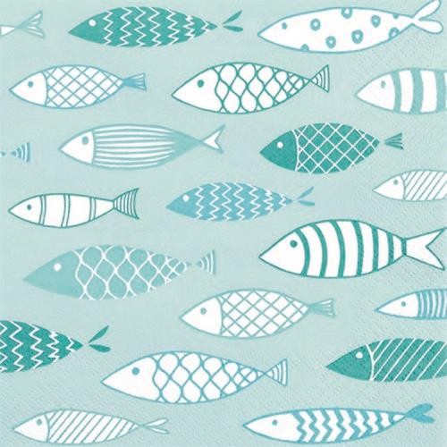 20 Napkins Fish on Tour mint - fish in shoal on mint green 33x33cm