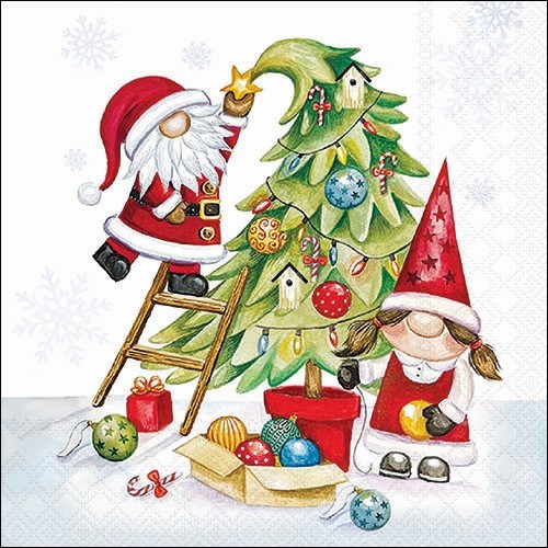 20 Servietten Gonks decorating Tree - Wichtel dekorieren Weihnachtsbaum 33x33cm