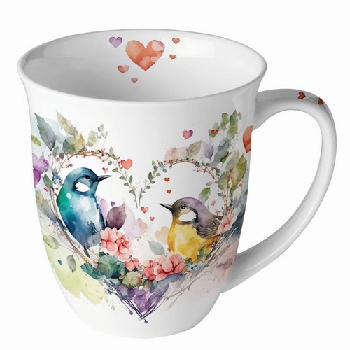Tasse aus Porzellan Loving Birds - Verliebte Vögel im Herz 0,4L, Höhe 10,5cm