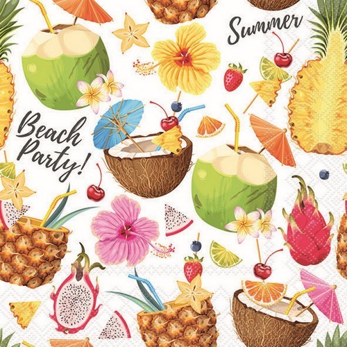 20 napkins Beach Party white - Fruity summer party 33x33cm