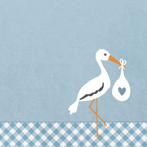 20 Servietten Love Stork blue - Storch mit Baby blau 33x33cm
