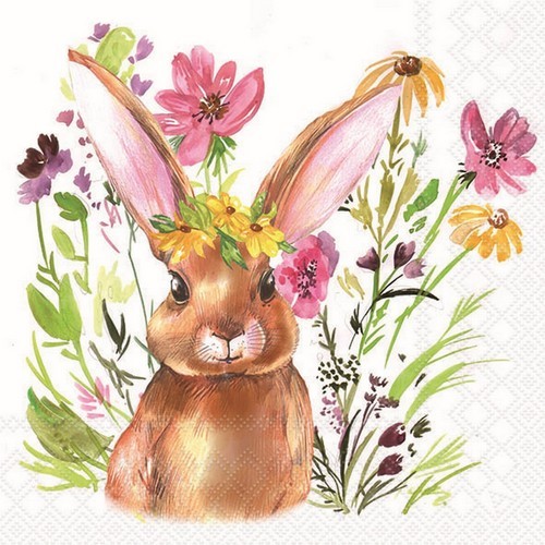 20 Servietten Girl Bunny - Hasenmädchen an Blumen 33x33cm
