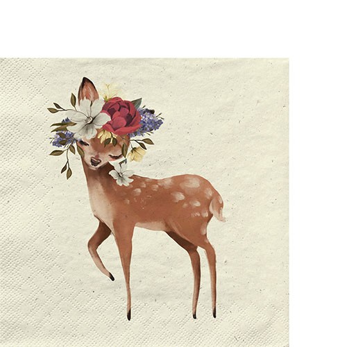20 small cocktail napkins sustainable grass Cute Deer - deer with flower decoration 25x25cm