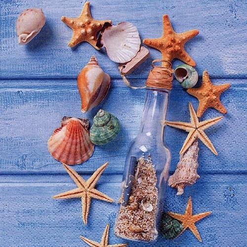 20 Servietten Glas Bottle with Seashells 33x33cm