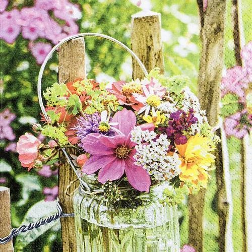 20 Servietten Blooming Fence - Blumenvase am Zaun 33x33cm