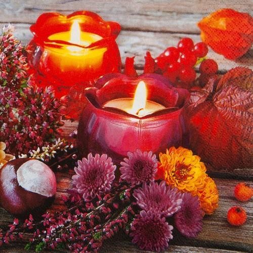 20 Autumn Lantern napkins - candle jars in autumn 33x33cm