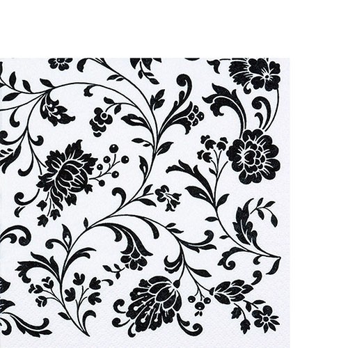 20 kleine Cocktailservietten Arabesque White white-black - Blumenranken weiß-schwarz 25x25cm