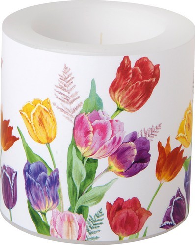 Kerze rund klein Bright Tulips - Tulpen in schönen Farben Ø 7,5cm, Höhe 7,5cm