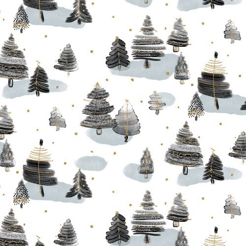 20 Servietten Modern Winter Trees black gold - Moderne Bäume schwarz gold 33x33cm