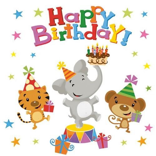 20 Servietten Happy Birthday Animals - Tiere feiern Geburtstag 33x33cm