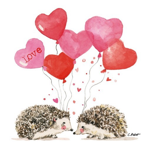 20 napkins Hedgehogs in Love - Hedgehogs with heart balloons 33x33cm