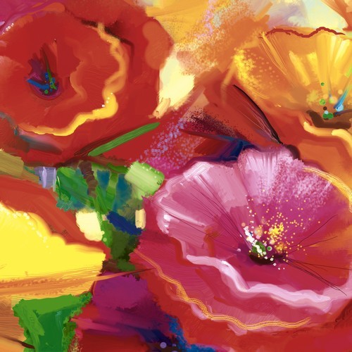 20 Servietten Abstract Floral - Blüten in kräftigen Farben 33x33cm