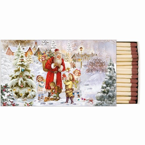 Firewood 45s box Santa bringing Presents - Nostalgia with children and Santa 11x6,3cm