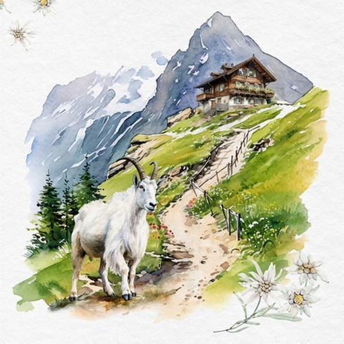 20 napkins Mountains are Calling - billy goat in the mountains 33x33cm