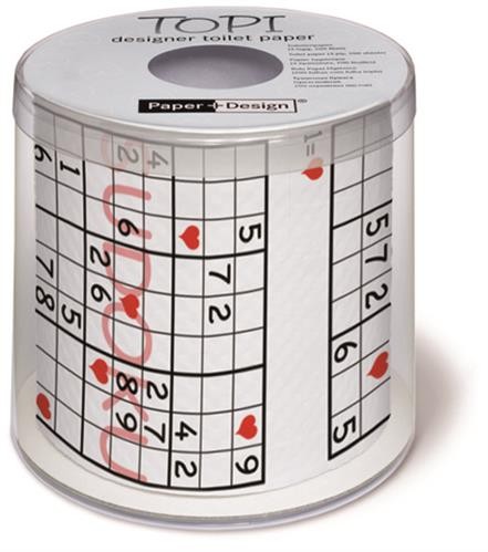 Toilettenpapier Rolle bedruckt Sudoku Herzen