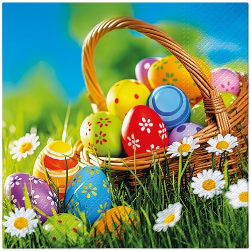20 napkins Easter Picnic - Painted Easter eggs in a basket 33x33cm