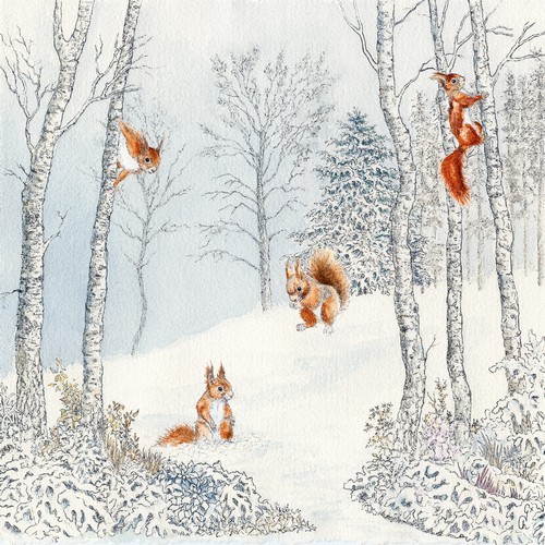 20 Servietten Ecureuil hiver - Eichhörnchen im schneebedecktem Wald 33x33cm