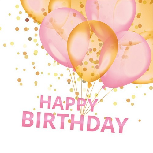 20 Servietten Gold & Pink Balloons Happy B-Day - Ballons zum Geburtstag rosa 33x33cm
