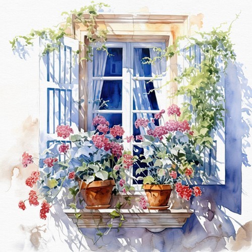 20 Servietten Mediterranean Windows - Pflanzen am Fenster 33x33cm