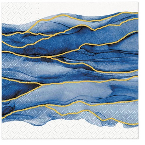 20 Servietten Watercolor Waves - Blaue Wellen mit goldenen Linien 33x33cm