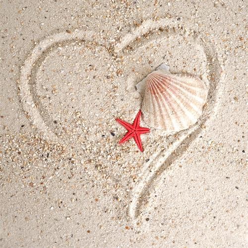 20 Servietten Herz im Sand – Liebe am Strand 33x33cm