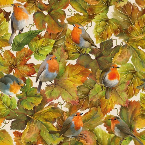 20 Servietten Hidden Robins - Vögel in Herbstblätter 33x33cm