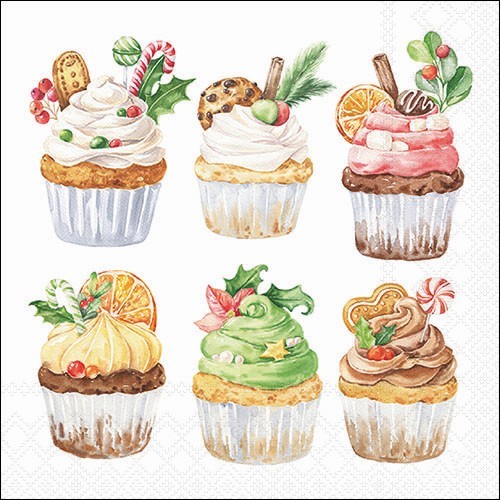 20 Servietten Sweet Christmas white - Leckere Wintermuffins 33x33cm