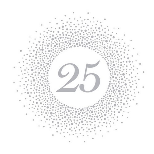 20 Servietten 25 Silver Dots - 25 im silbernen Kreis 33x33cm