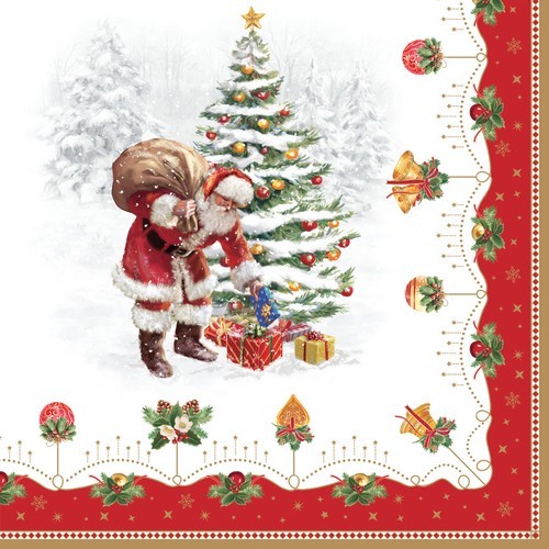 20 Servietten Nostalgic Christmas - Weihnachtsmann bringt Geschenke 33x33cm