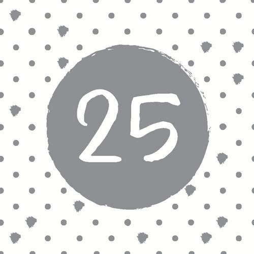 20 Servietten 25th Birthday - Zahl 25 auf Kreis silber 33x33cm