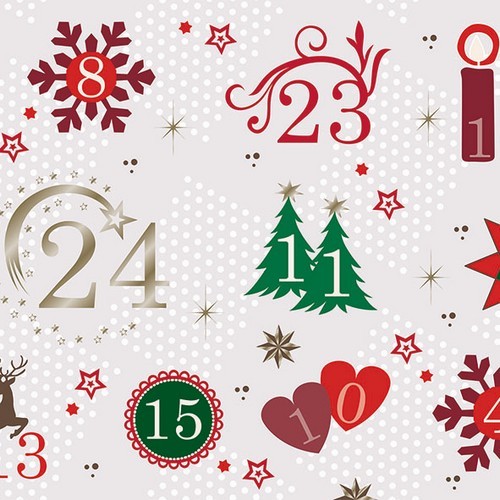 20 Servietten Advent Calendar - Adventskalender mit Zahlen 33x33cm