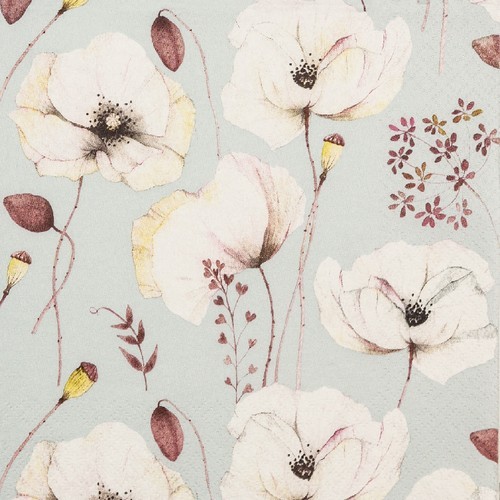 20 napkins Delicate Poppies - Beautiful white poppies 33x33cm