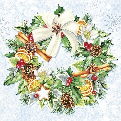 20 Servietten Painted Christmas Wreath - Dekorierter Weihnachtskranz 33x33cm