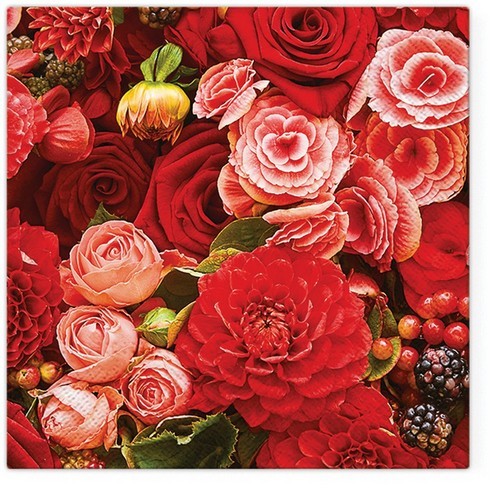 20 Servietten Red Bouquet - Blumenwelt in rot 33x33cm