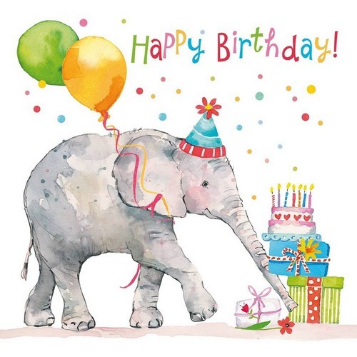 20 Servietten Birthday Elephant - Elefant zum Geburtstag 33x33cm