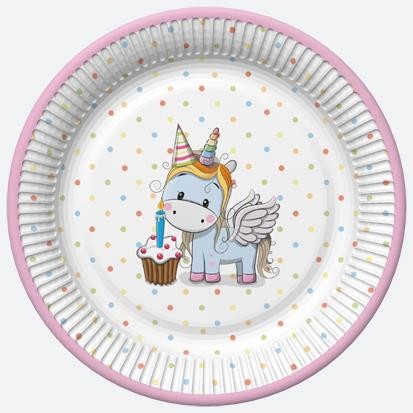 8 Pappteller Sweet Unicorn with pastel Dots - Party Einhorn Ø22,7cm