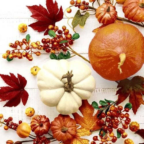 20 Servietten Pumpkin & Leaves - Kürbisse an Herbstdeko 33x33cm