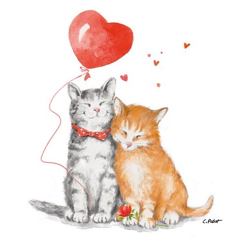 20 Servietten Cat Love - Liebende Katzen mit Ballon 33x33cm