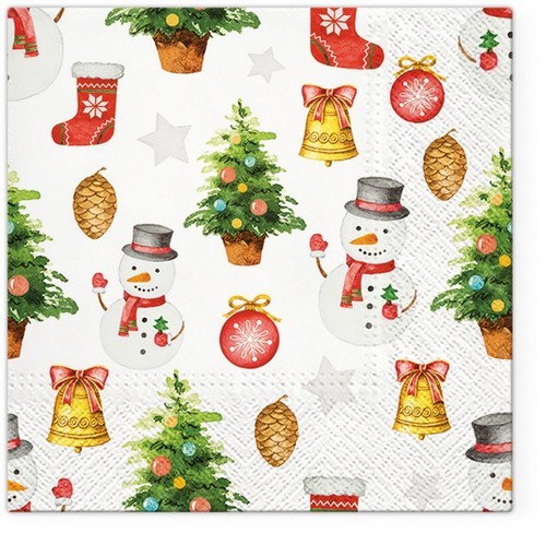 20 napkins Snowmen Pattern - Pattern of snowmen and fir trees 33x33cm