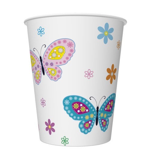 8 Pappbecher Graphic Colour Butterflies with Flowers 250ml