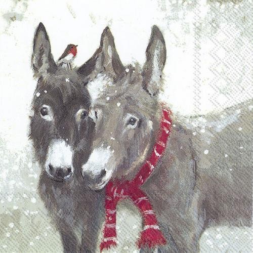 20 Napkins Pips and Grey - Two donkeys for winter time 33x33cm