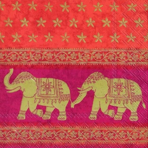 20 Servietten Marani - Indische Elefanten auf rot 33x33cm
