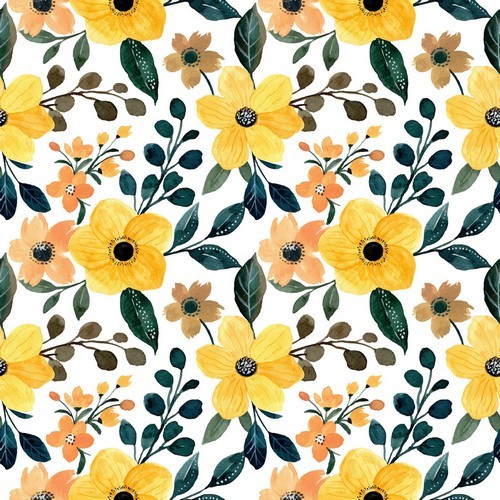 20 Servietten Yellow Floral Pattern - Gelbe Blüten mit grünen Blättern 33x33cm