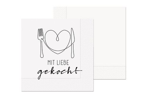 20 Servietten Mit Liebe - Gekocht 33x33cm
