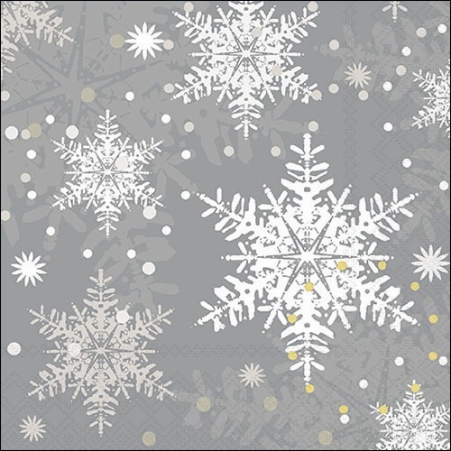 20 Servietten Snowflakes grey - Feine Schneekristalle auf grau 33x33cm