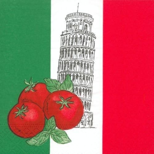 50 Servietten Italy - Pisa auf italienischer Flagge 33x33cm