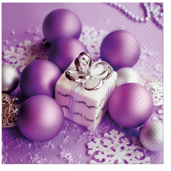 20 Servietten Lilac Christmas Decoration - Geschenk an lila Christbaumkugeln 33x33cm