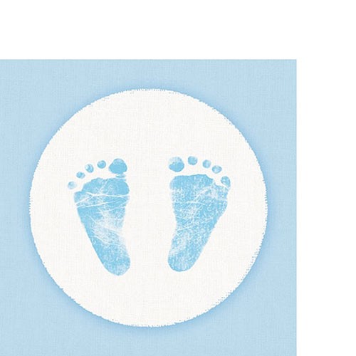 20 small cocktail napkins Baby Steps Boy - footprints baby blue 25x25cm
