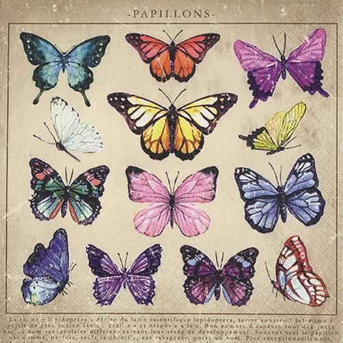 20 Servietten Papillons - Sammlung an Schmetterlinge 33x33cm