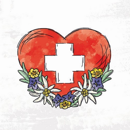 20 Servietten Swiss Heart - Ein Herz für die Schweiz 33x33cm
